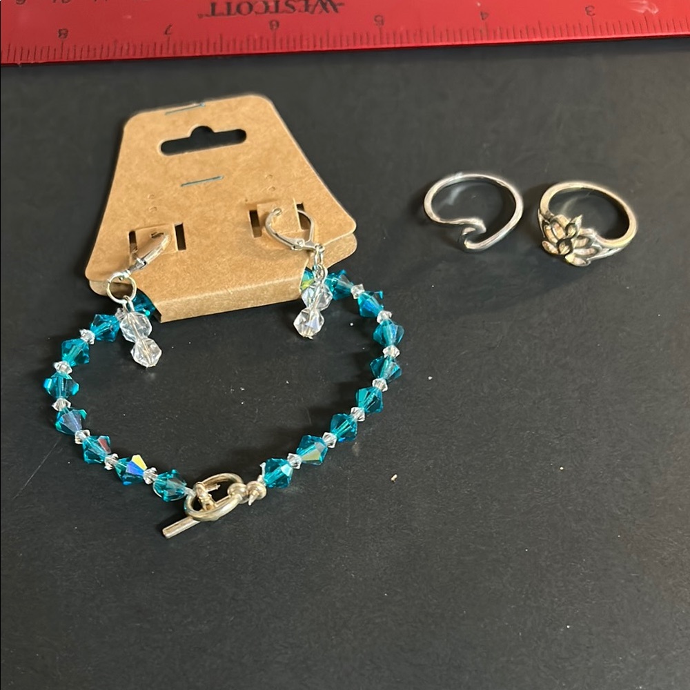 Elegant Silver and Blue Crystal Bracelet Set
